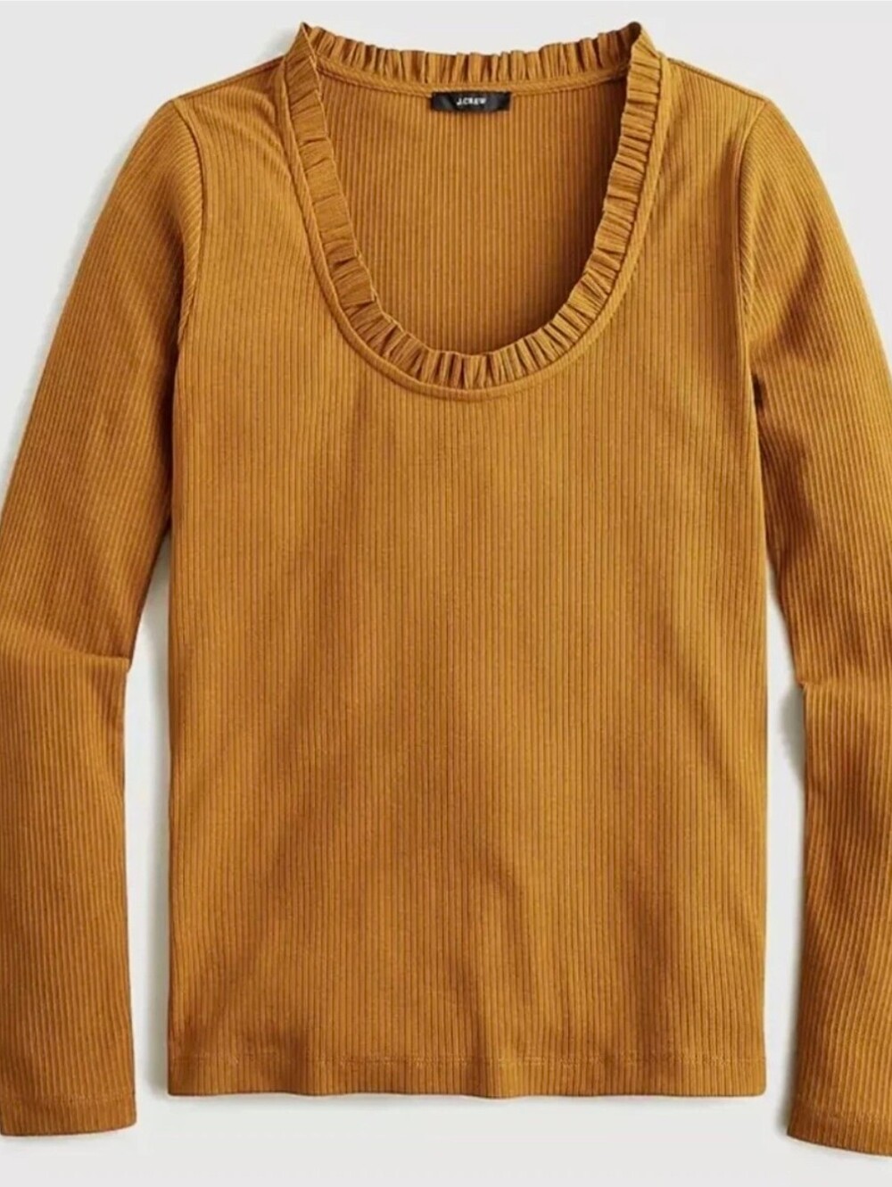 J Crew Ribbed Ruffle Neck Long Sleeve Top Bronzed Surplus Size Medium
